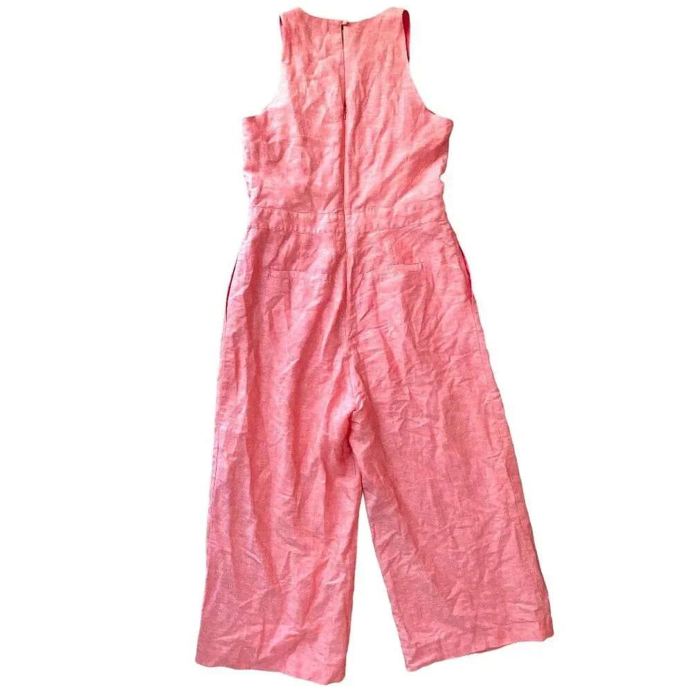 NEW Banana Republic Coral Linen Blend Belted Wide Leg Jumpsuit – Size 6